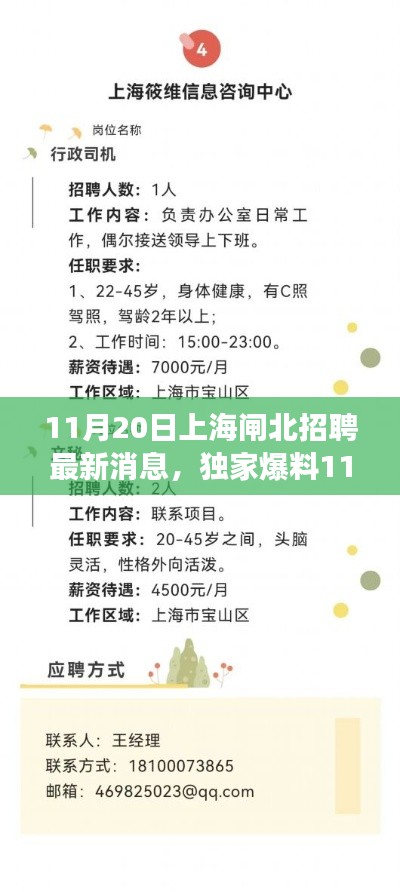 独家爆料,11月20日上海闸北招聘市场掀起新篇章,优质岗位等你来挑战!