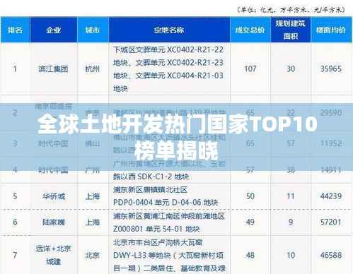全球土地开发热门国家TOP10榜单揭晓